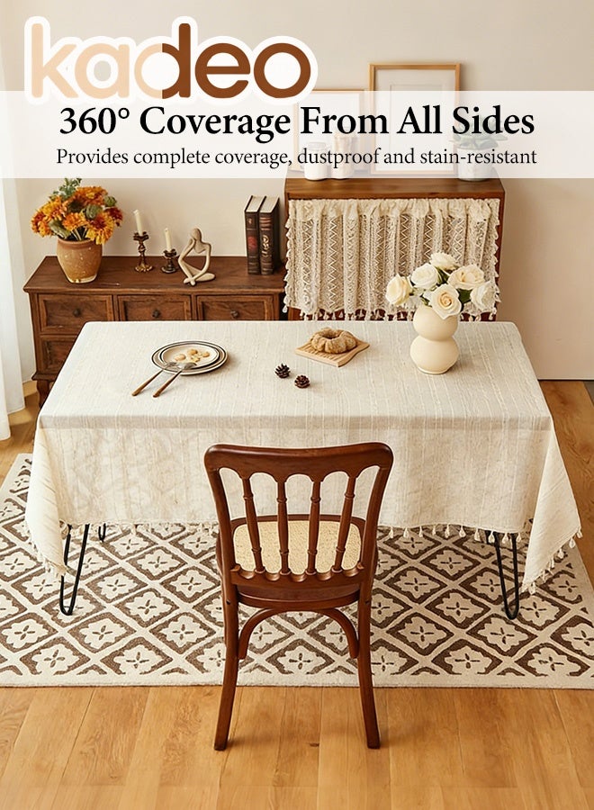 kadeo Rustic Tablecloth with Tassel, Rectangle Decorative Table Cover, Wear-resistant and Dustproof Desktop Decoration, Wrinkle Free for Kitchen Dinning Wedding Buffet 140*200CM - Image 3